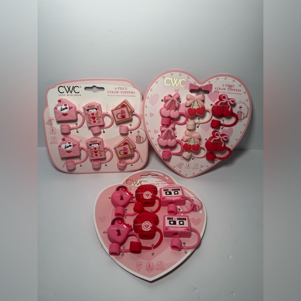 Cook With Color (CWC) Valentine's Straw Toppers Covers BNWT | 6 DIFFERENT SETS! - Picture 2 of 8